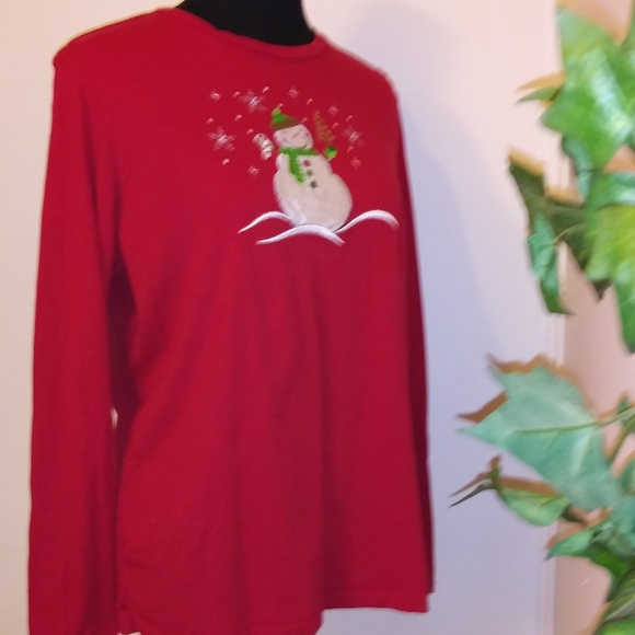 Holiday red  sequin sparking snowman womens - Picture 8 of 8